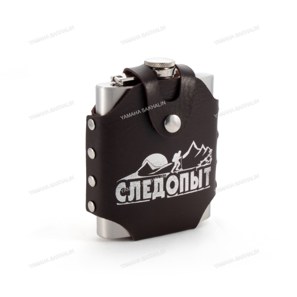 Фляжка «СЛЕДОПЫТ - Freezly» в кож. чехле, 200 мл, цв. корич/100/
