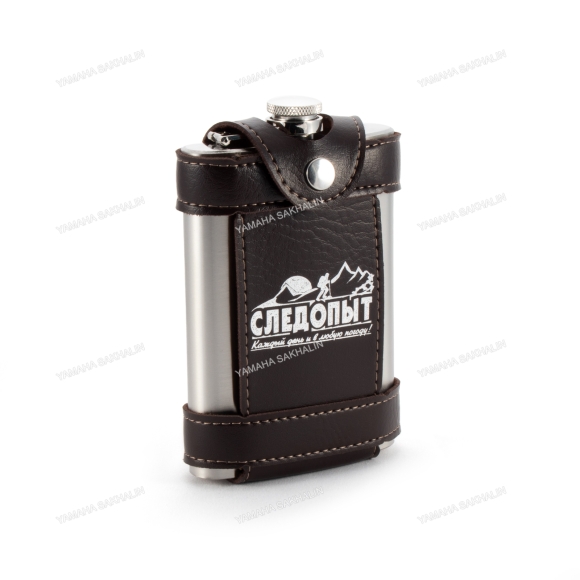 Фляжка «СЛЕДОПЫТ - Flage» в кож. чехле с тиснением, 260 мл, цв. корич/100/