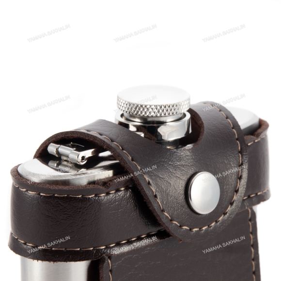 Фляжка «СЛЕДОПЫТ - Flage» в кож. чехле с тиснением, 260 мл, цв. корич/100/