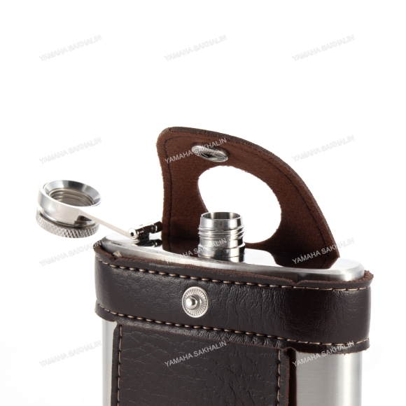 Фляжка «СЛЕДОПЫТ - Flage» в кож. чехле с тиснением, 260 мл, цв. корич/100/