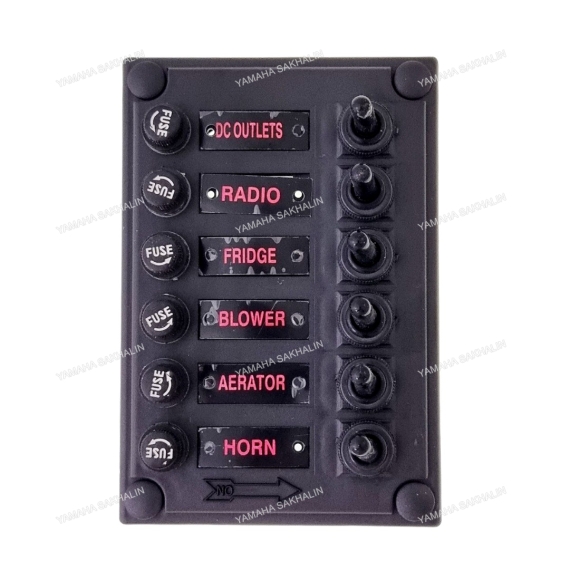 Панель с 6 тумблерами и предохранителями 12V B030601