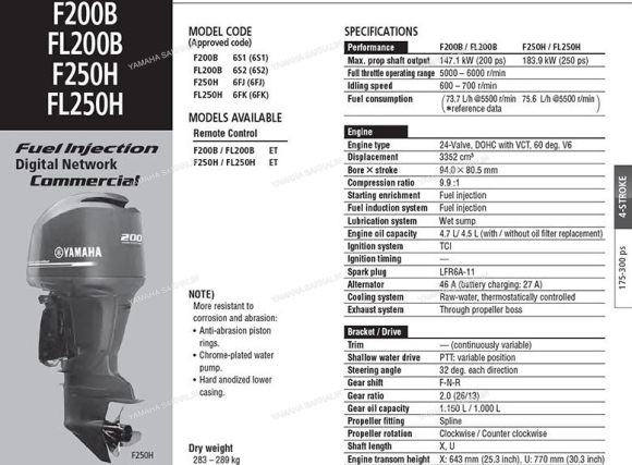 Мотор подвесной Yamaha F250HETX