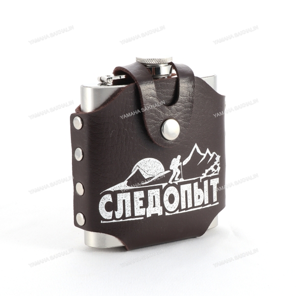 Фляжка «СЛЕДОПЫТ - Freezly» в кож. чехле, 180 мл, цв. корич/100/