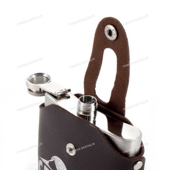 Фляжка «СЛЕДОПЫТ - Freezly» в кож. чехле, 180 мл, цв. корич/100/