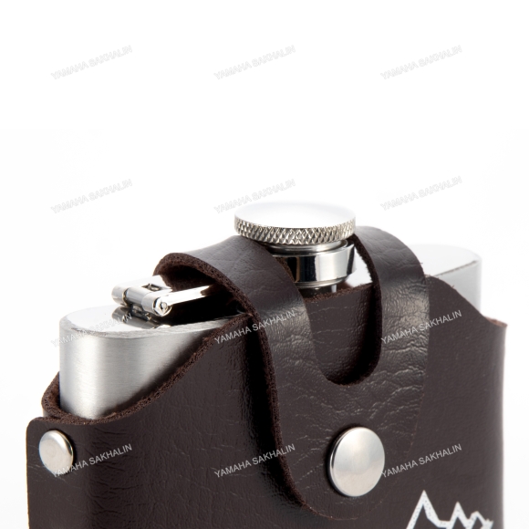 Фляжка «СЛЕДОПЫТ - Freezly» в кож. чехле, 180 мл, цв. корич/100/