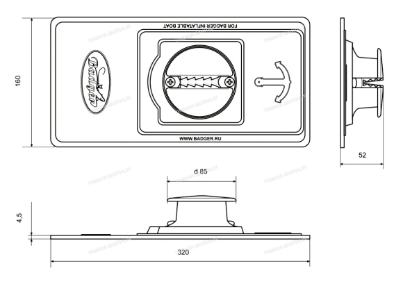 Рым якорный для надувной ПВХ лодки серый 12004 Рым якорный для надувной ПВХ лодки серый 12004